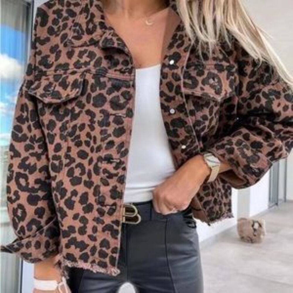leopard women blazer distressed jacket blazer - Picture 3 of 5
